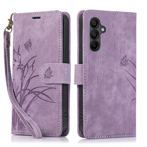 Samsung Galaxy A16 5G Orchid Butterfly Embossed Leather Phone Case - Purple